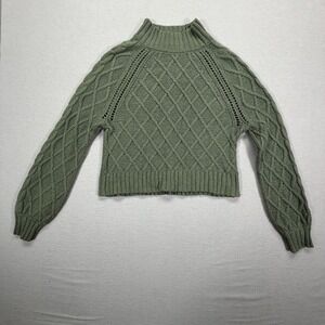 American Eagle Sweater Womens L‎ Good Olive Green Cable Knit Cropped Mock Neck